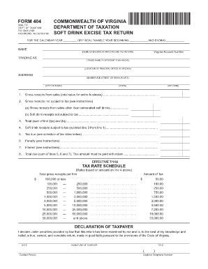 Virginia Soft Drink Excise Tax Return Form 404