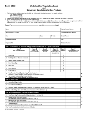 Virginia Egg Excise Tax Worksheet EG-2