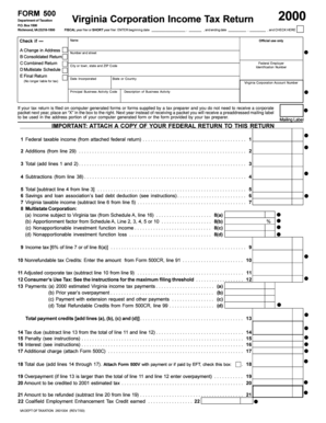 Virginia Corporation Income Tax Return Form 500