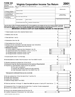 Virginia Corporation Income Tax Return Form 500