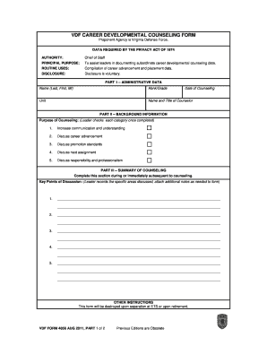 VDF CAREER DEVELOPMENTAL COUNSELING FORM - vdf virginia