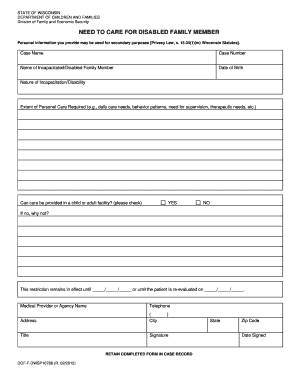 Wisconsin Disabled Family Member Care Form