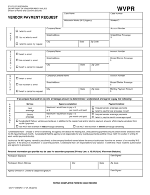 Wisconsin Vendor Payment Request Form