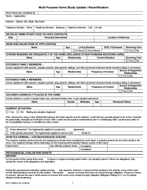 Wisconsin Foster Home Study Update Form