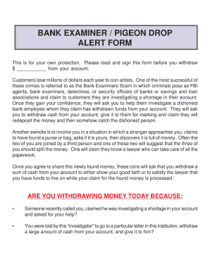 Bank Examiner Pigeon Drop Alert Form
