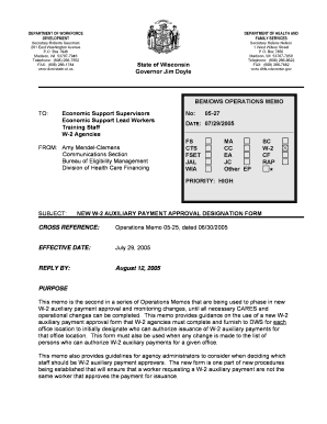 W-2 Auxiliary Payment Approval Designation Form , Operations Memo - dhs wisconsin