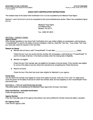 Wisconsin Good Faith Certification Form