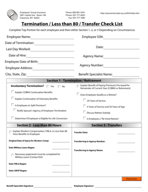 Wyoming Employees' Group Insurance Termination Checklist