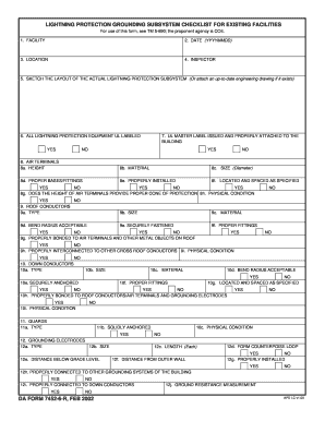 LIGHTNING PROTECTION GROUNDING SUBSYSTEM CHECKLIST FOR EXISTING FACILITIES. DA FORM 7452-6-R, FEB 2002 - armypubs army