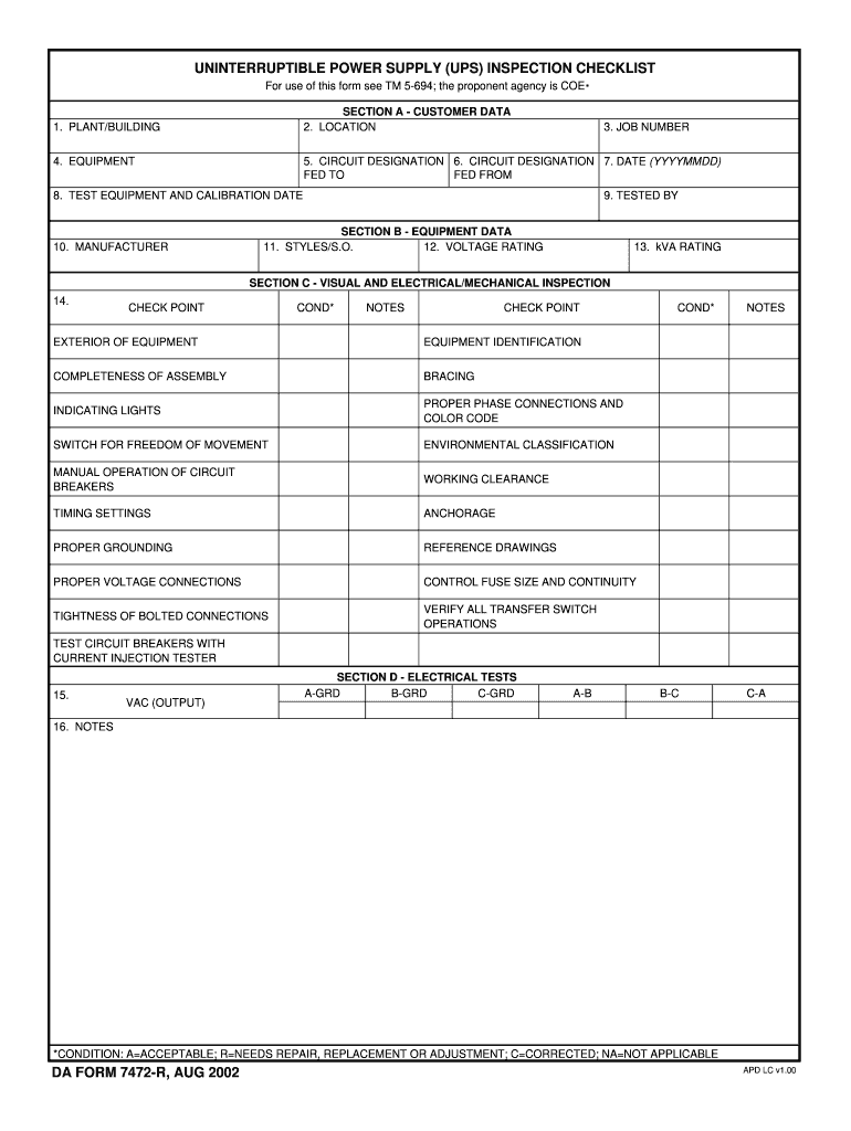 Ups Maintenance Checklist Excel Fill Online Printable Fillable