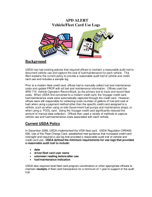 USDA Vehicle Credit Card Use Log