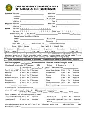 Laboratory Submission Form for Arboviral Testing