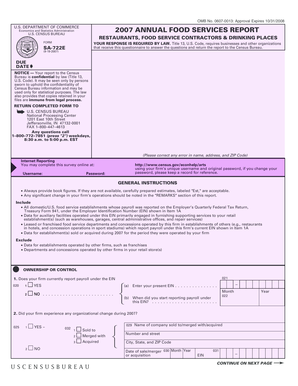 US Food Services Annual Report Form SA-722E
