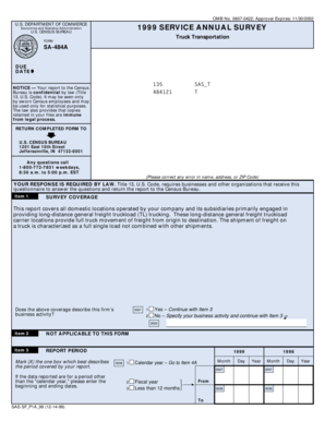 US Census Bureau Truck Transportation Survey Form SA-484A