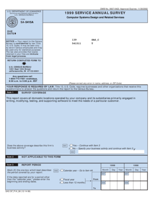 US Census Bureau Service Annual Survey Form SA-5415A