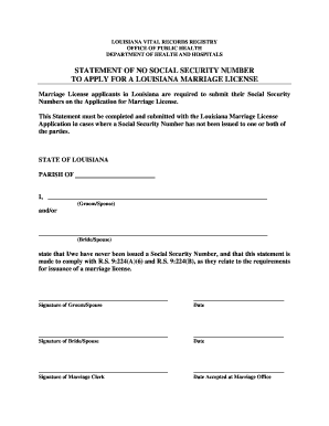 Louisiana Statement of No Social Security Number