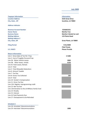 Louisiana Sales Tax Return Form