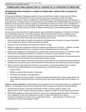 Formulario para Quejas por la Calidad de la Atención de Medicare