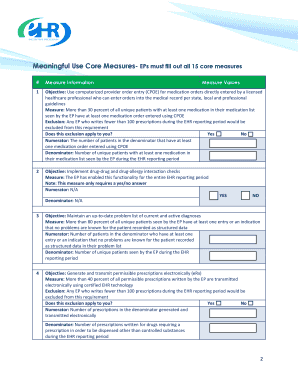 Meaningful Use Core Measures Form