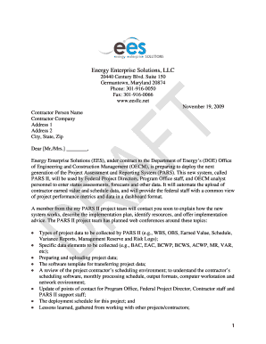 PARS II Letter of Introduction 20091119d - U.S. Department of Energy - energy