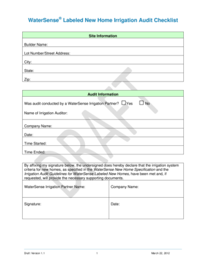 WaterSense New Home Irrigation Audit Checklist