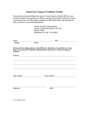 Request for Change of Certificate Number