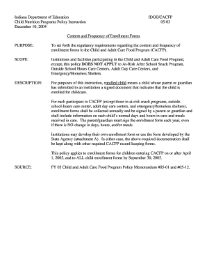 Indiana CACFP Child Enrollment Form