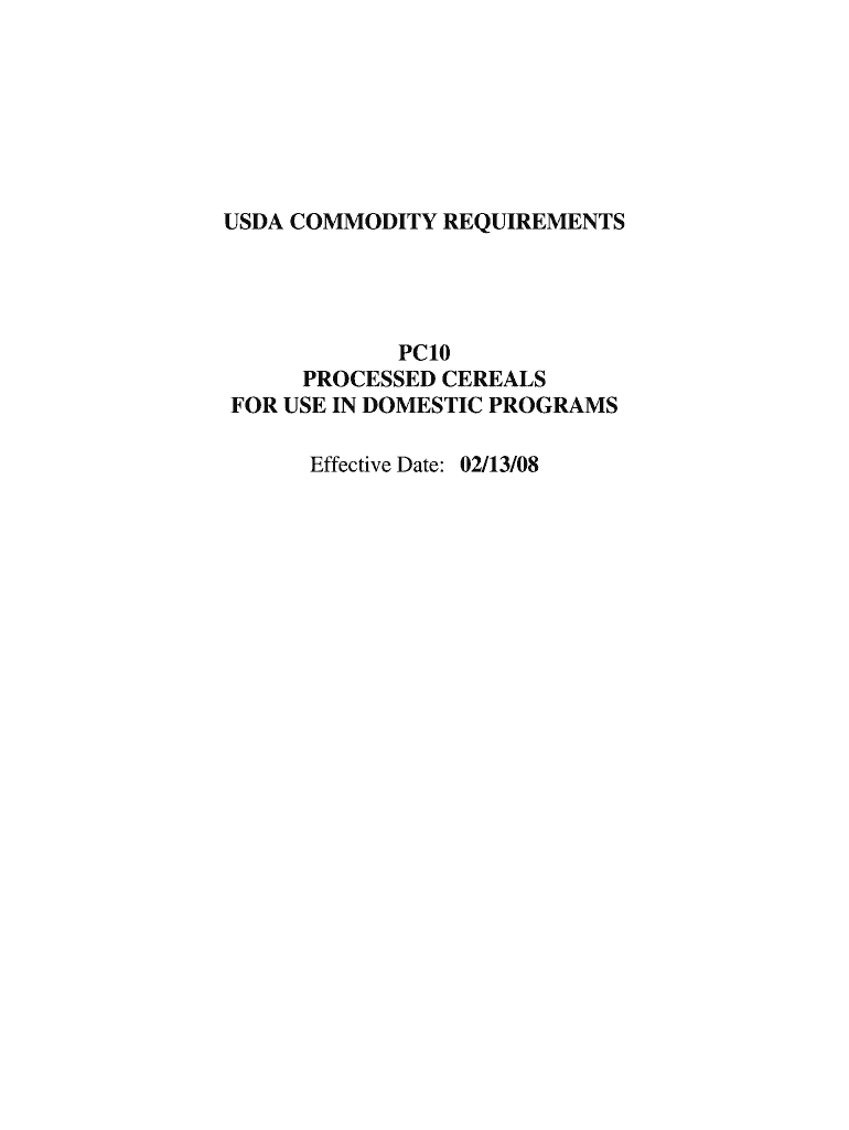 Processed Cereals (PC10) - fsa usda Preview on Page 1