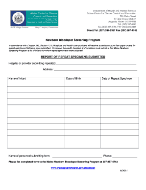Maine Newborn Bloodspot Screening Report