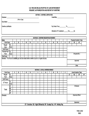 US Fish and Wildlife Overtime Request Form