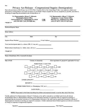 Privacy Act Release Congressional Inquiry Form