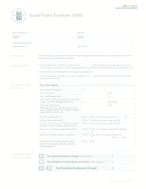 Good Faith Estimate Form