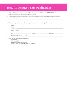 HUD USER Publication Request Form