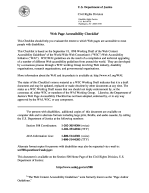 US Department of Justice Web Page Accessibility Checklist