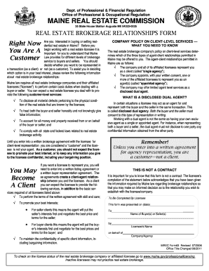 Maine Real Estate Brokerage Relationships Form