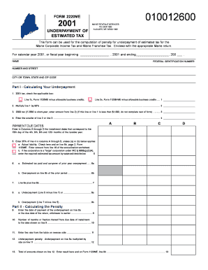 Maine Underpayment of Estimated Tax Form 2220ME