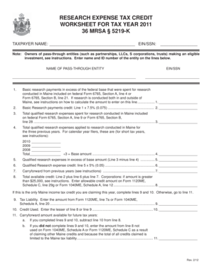 Maine Research Expense Tax Credit Worksheet