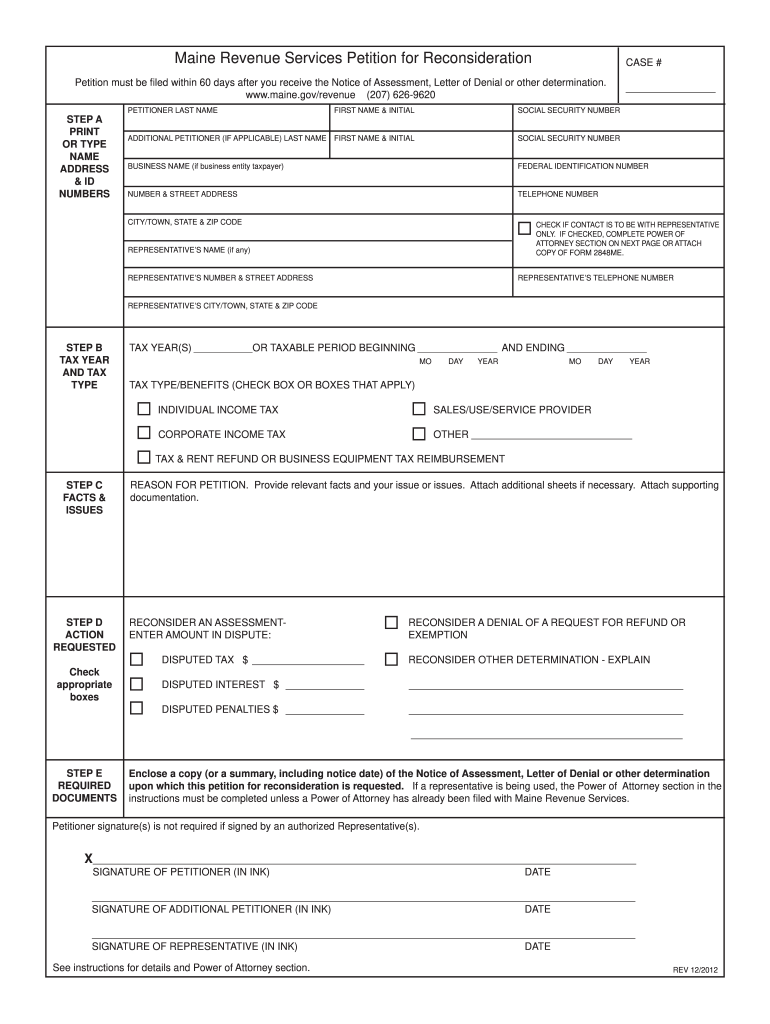 petition of reconsideration maine printable Preview on Page 1