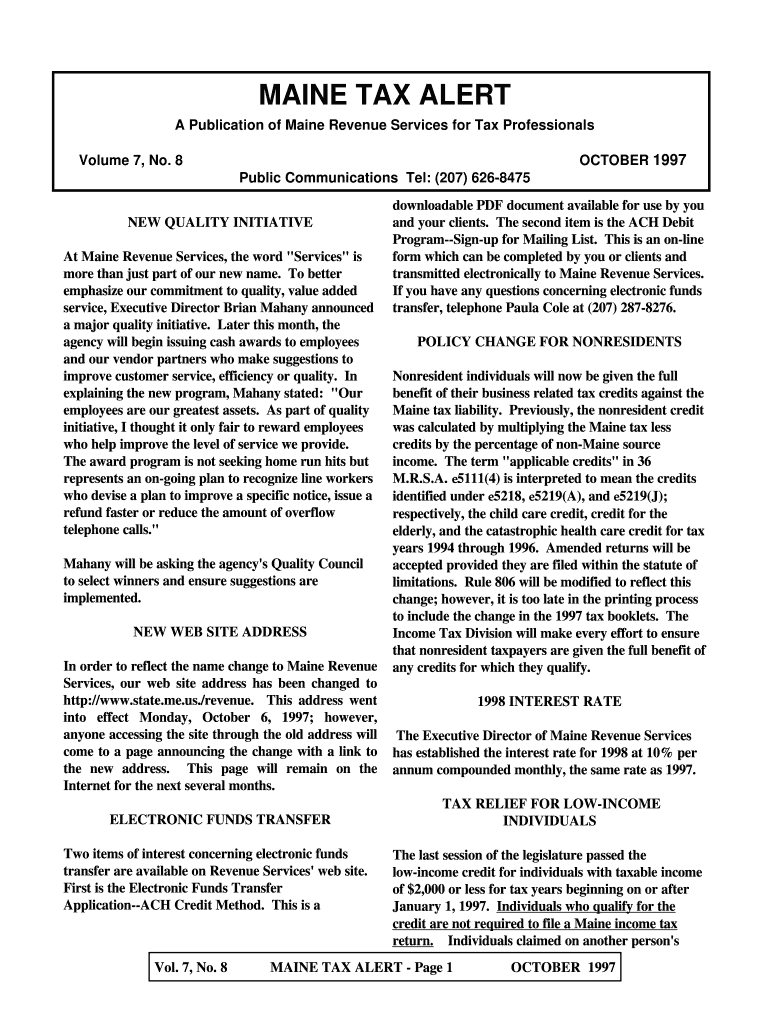 MAINE TAX ALERT - maine Preview on Page 1