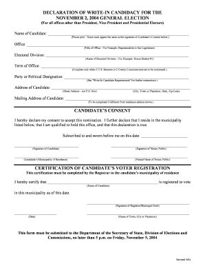 Declaration of Write-In Candidacy