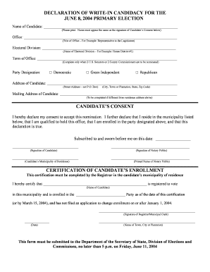 Write-In Candidacy Declaration Form