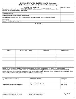 Change of Status Questionnaire