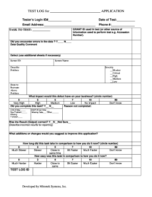 Test Log Application Form