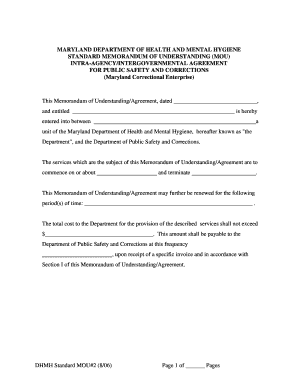 DHMH Standard MOU#2 (8/06) Page 1 of Pages MARYLAND ... - dhmh maryland