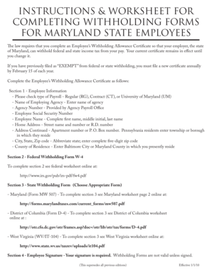 Maryland Employee Withholding Allowance Certificate