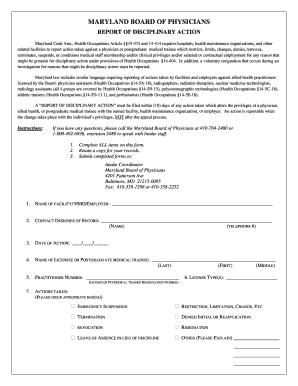 G 1450 fee - Hospital Disciplinary Action Form - Maryland Board of Physicians - dhmh maryland