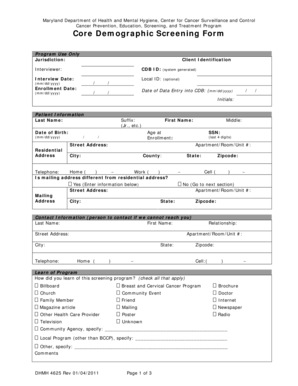 Maryland Cancer Prevention Screening Form