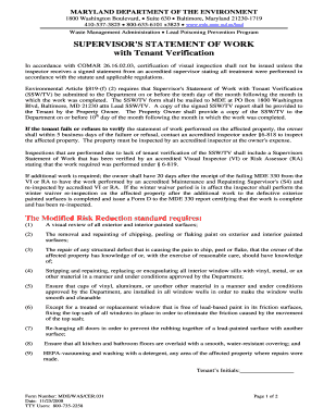 Maryland Supervisor's Statement of Work with Tenant Verification