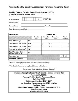 Nursing Facility Quality Assessment Payment Reporting Form