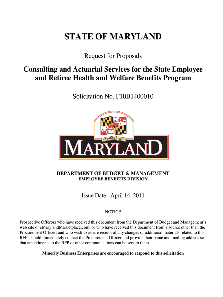 Solitication Nr F10B1400010 Consulting and Actuarial Services for the - dbm maryland Preview on Page 1